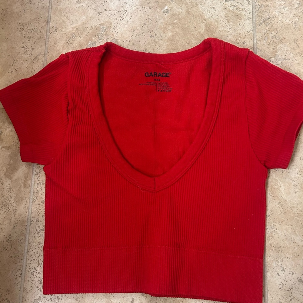 Garage Bold Red Ribbed Crop Top